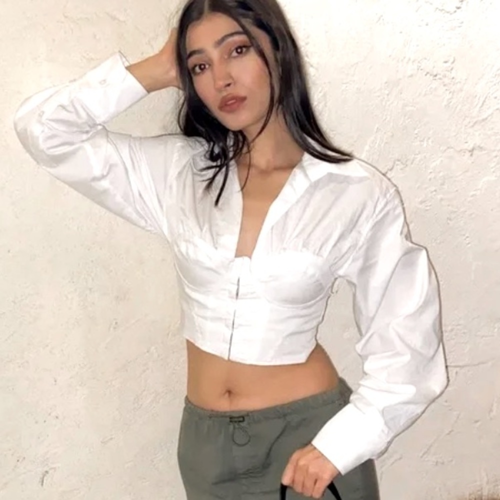 NWOT Zara white cropped corset collar long sleeve